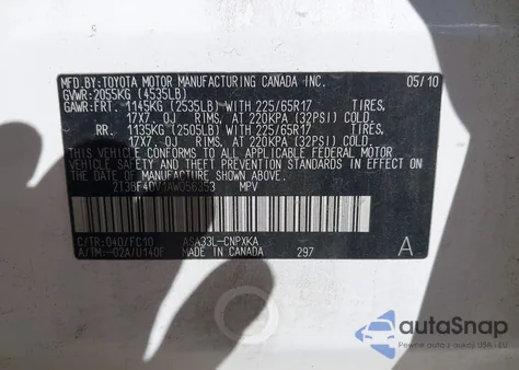 2010 Toyota Rav4 from USA, damaged, VIN 2T3BF4DV1AW056353